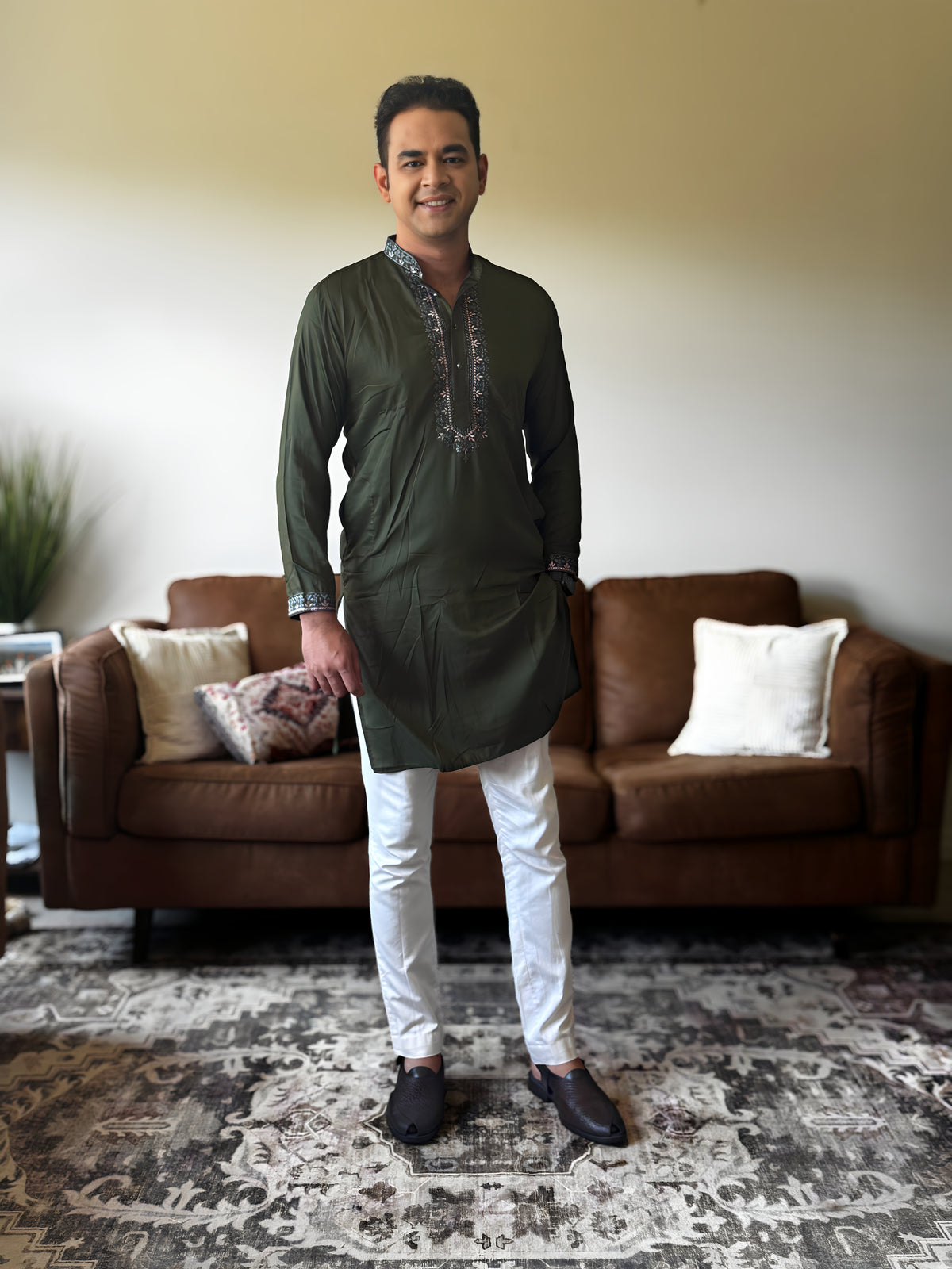 Green Work Men Kurta