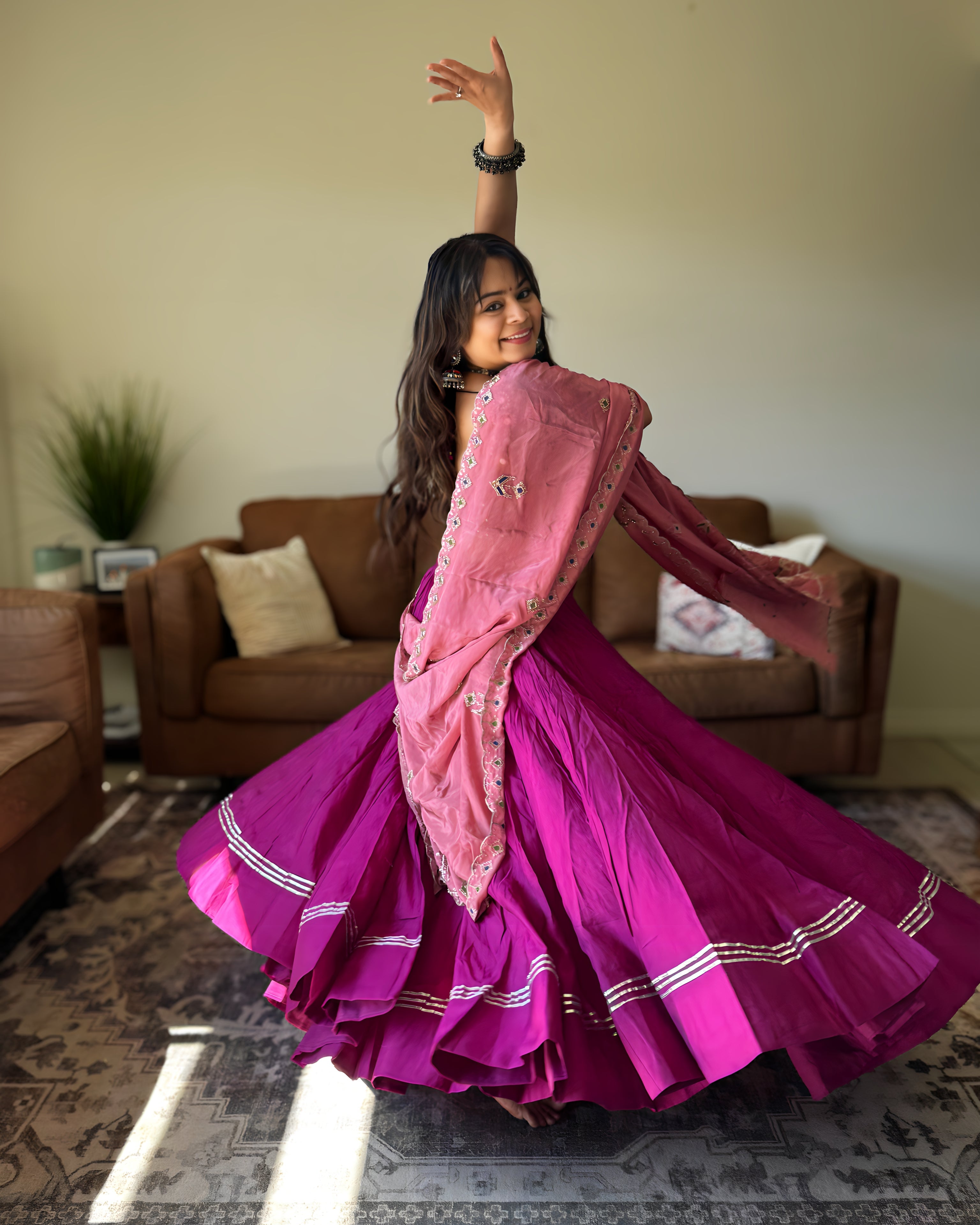 Black & Purple Chaniya Choli with Pink Dupatta