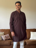 Chocolate Self Print Men Kurta