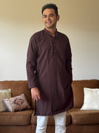 Chocolate Self Print Men Kurta