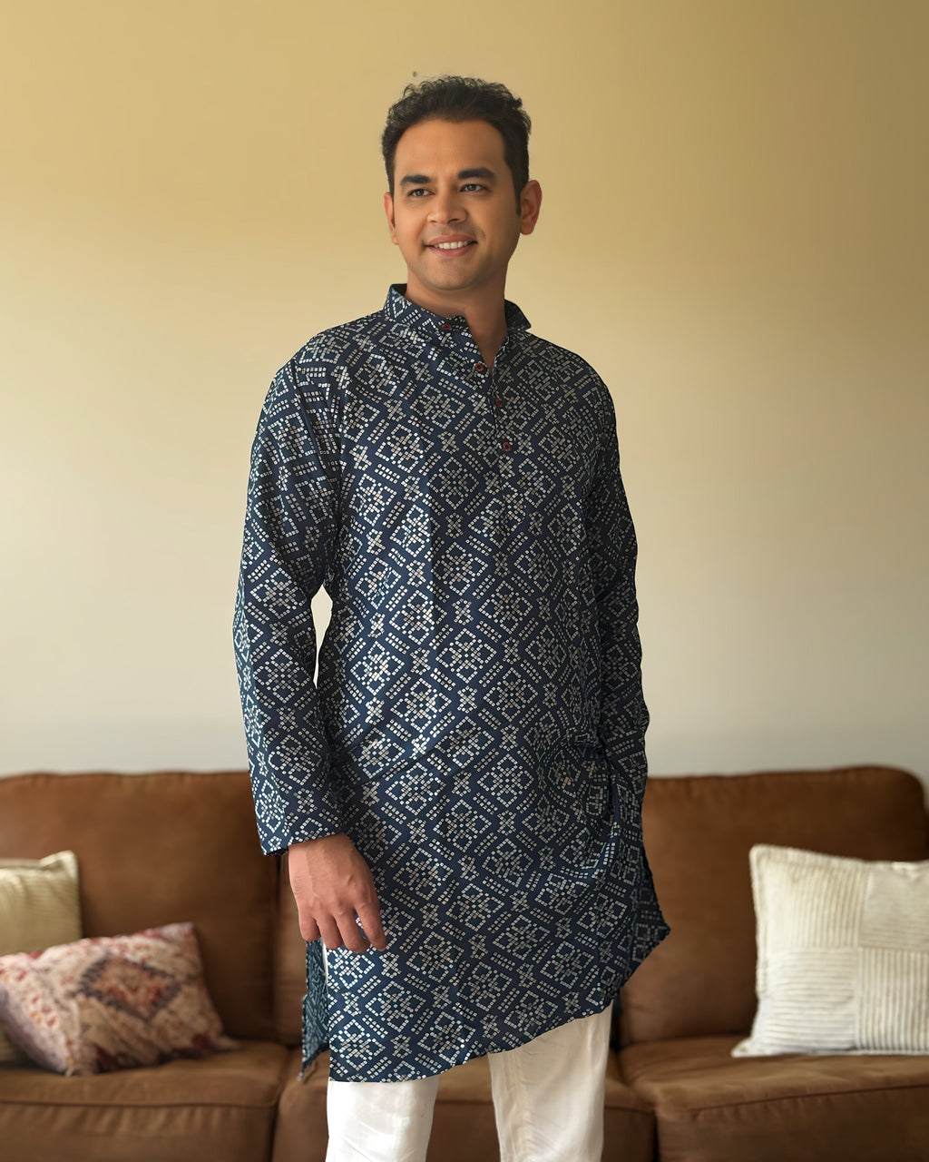 Blue Bandhani Men Kurta