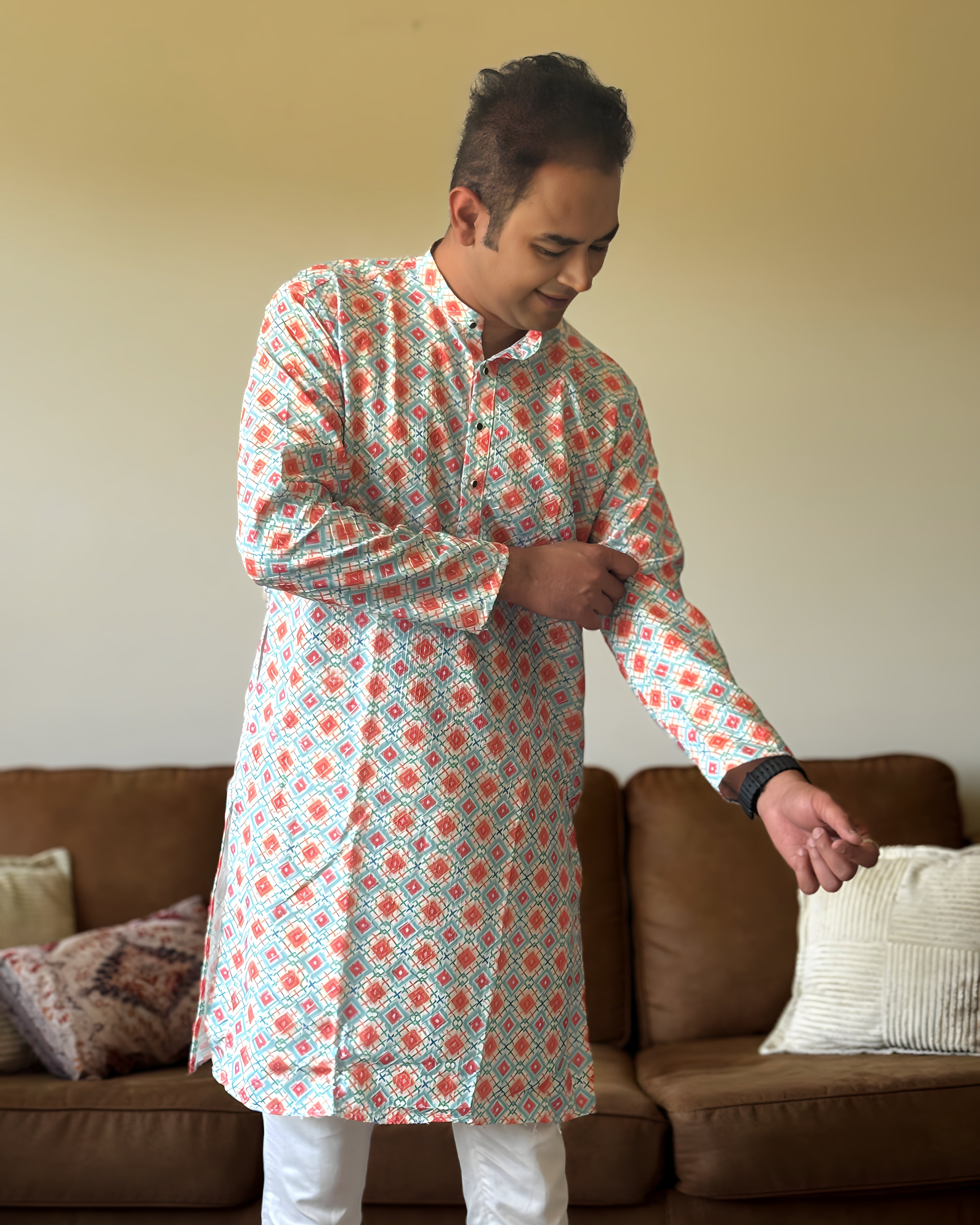 Multicolor Cotton Men Kurta