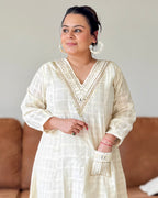 Dhwani wearing premium ivory mul chanderi checkered suit with mirror and zari embroidery – Go Desi Canada