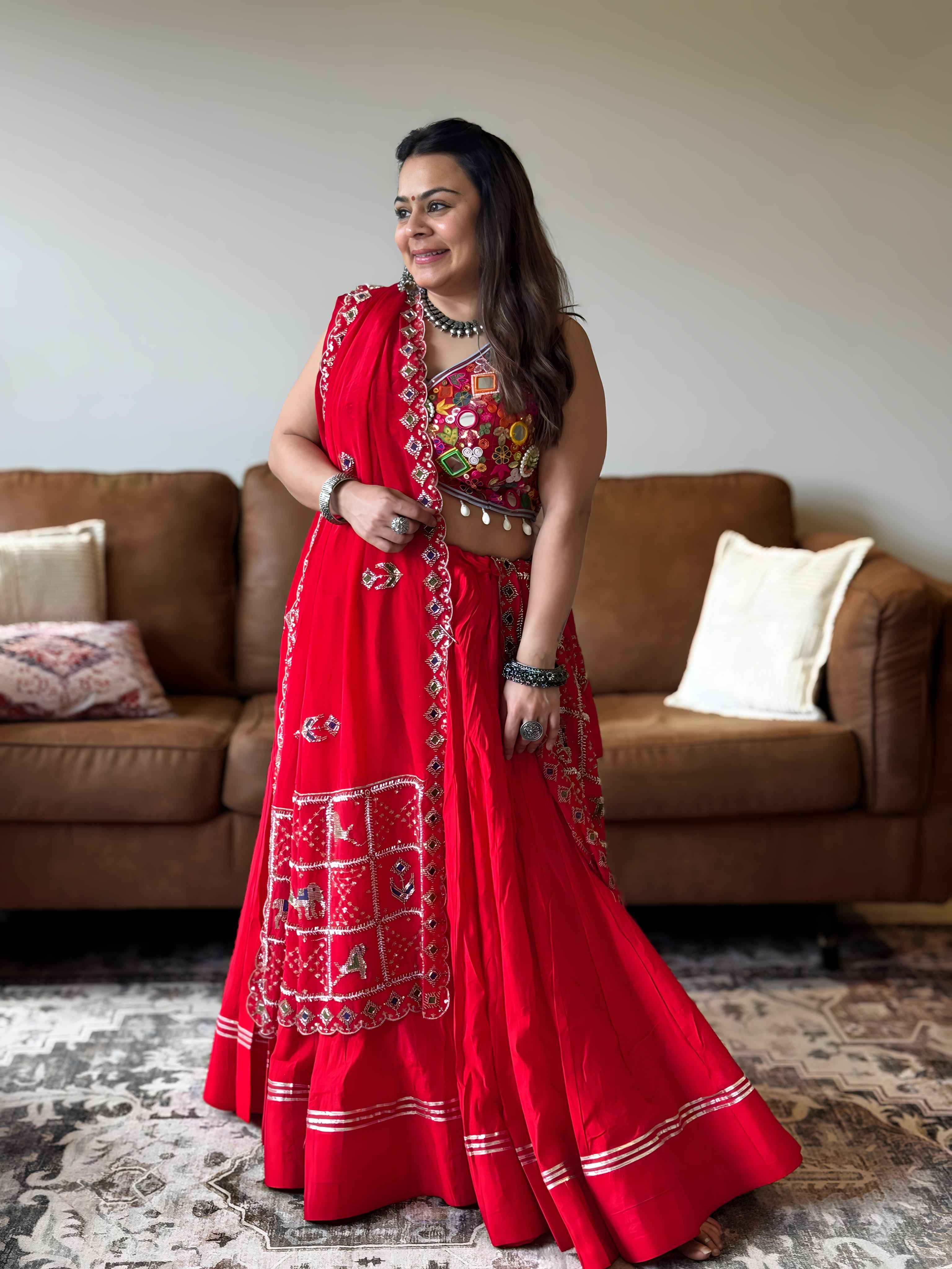 Red Gamthi Chaniya Choli with Vintage Dupatta | 18M Gher