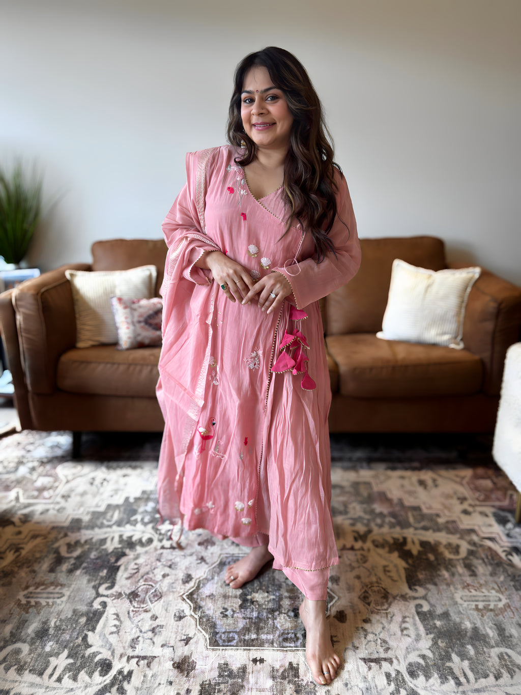Baby Pink Mul Chanderi Kurta Set for Women