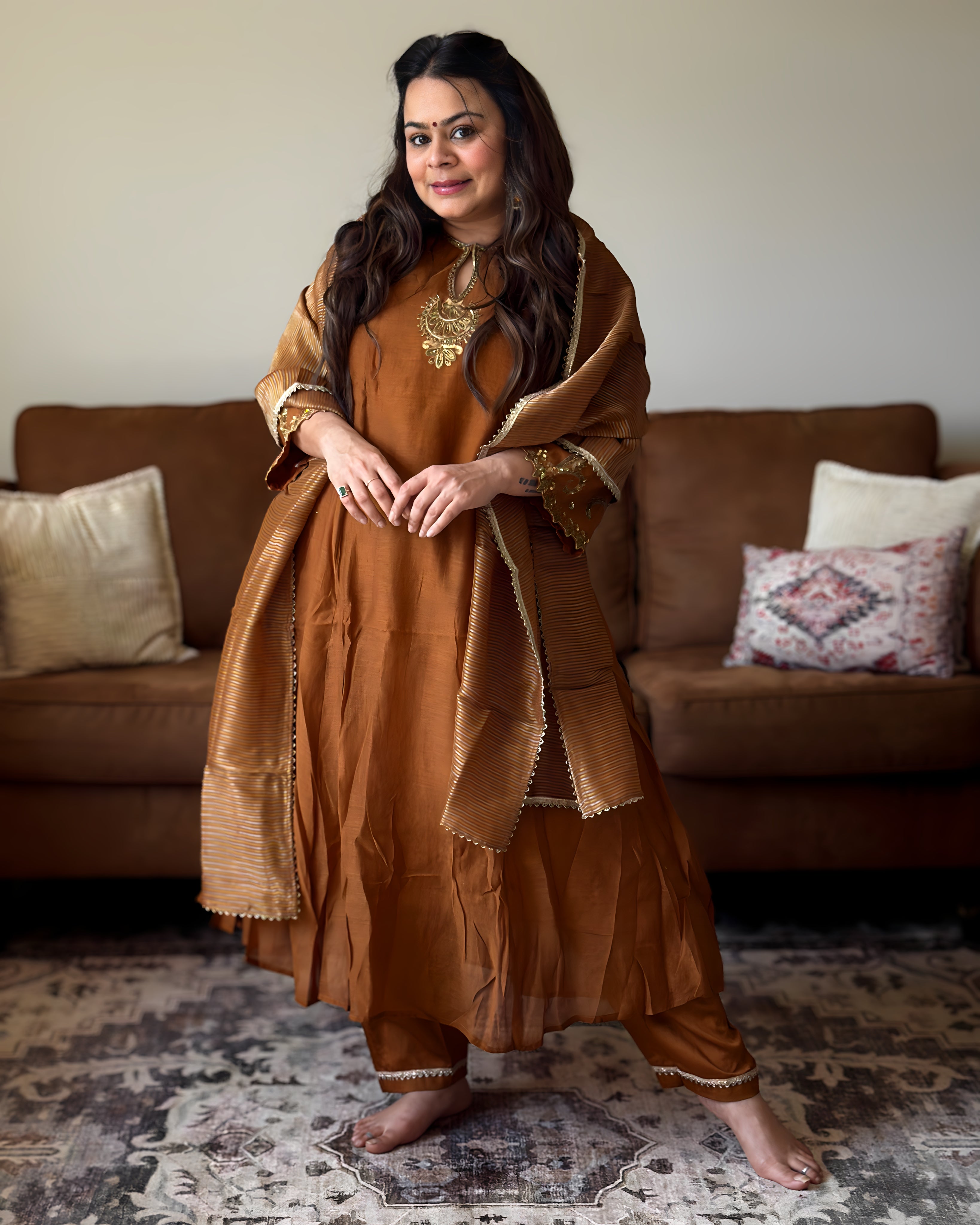 Brown Mul Chanderi Kurta