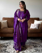 Purple Gota Patti Premium Russian Silk Suit Set – Festive Ethnic Wear with Round Neck