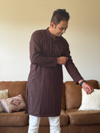Chocolate Self Print Men Kurta