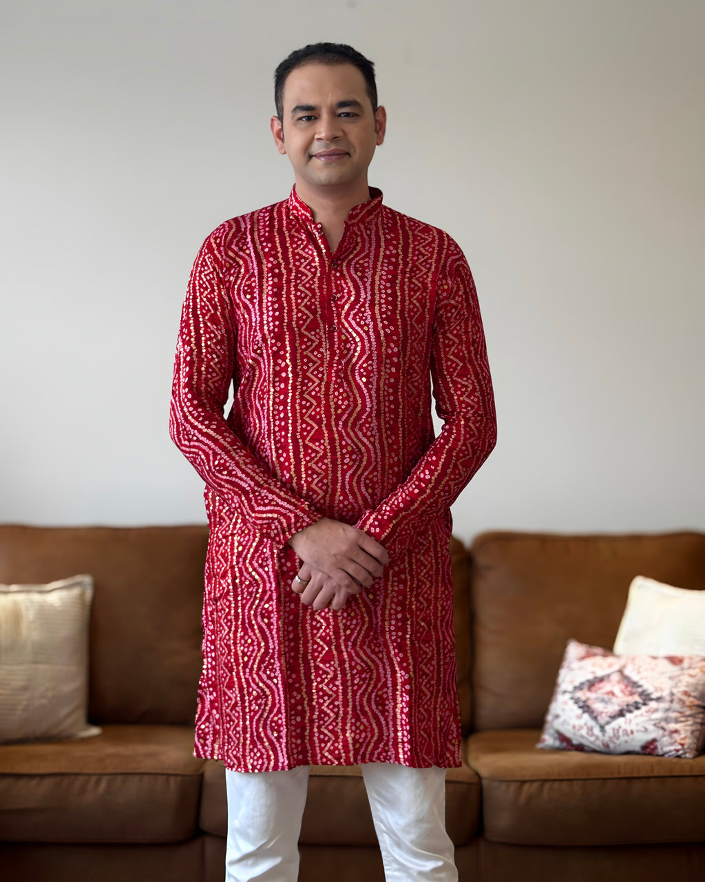 Red Bandhani Kurta