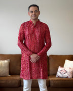Red Bandhani Kurta