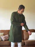 Green Plain Men Kurta
