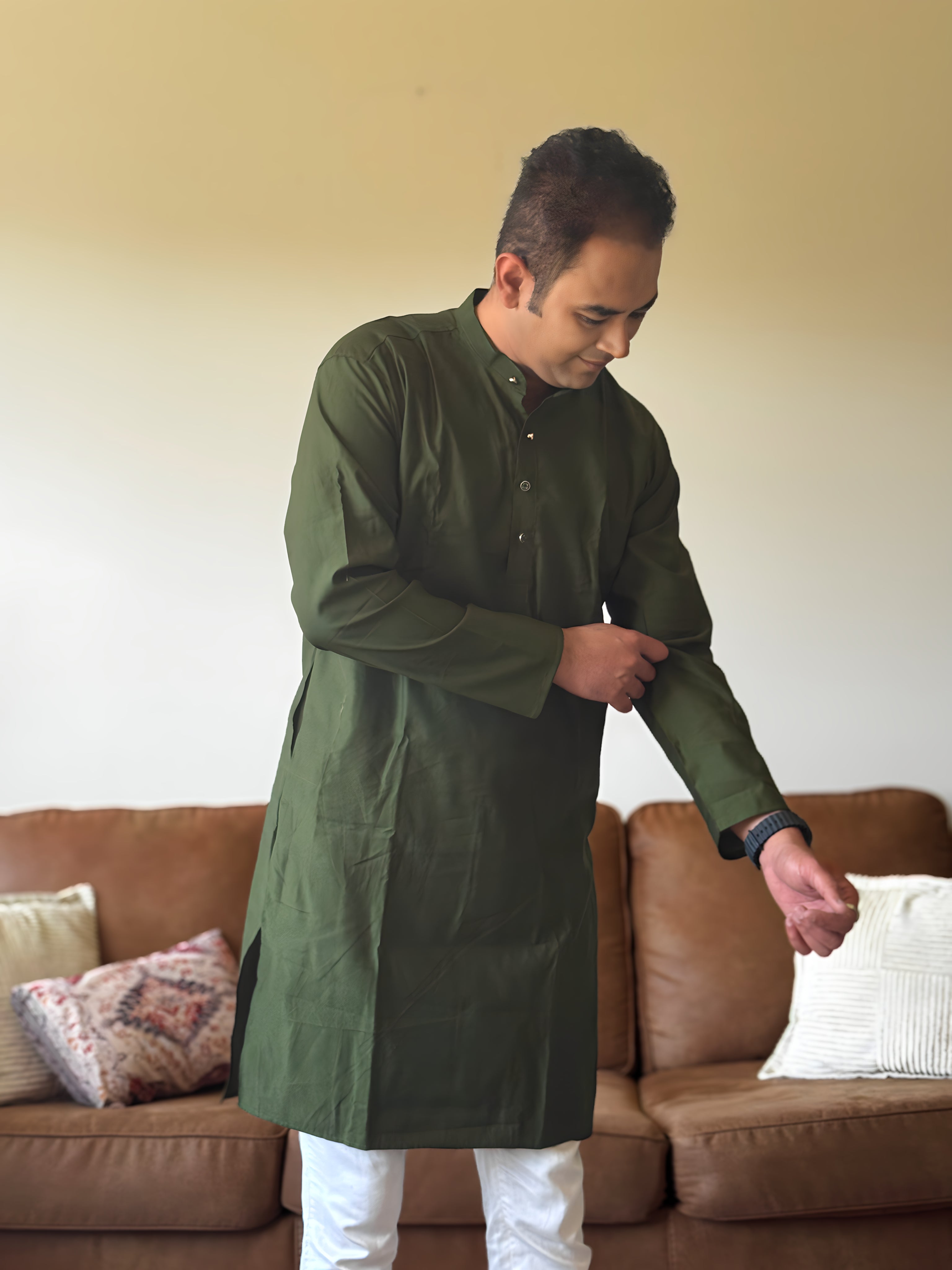 Green Plain Men Kurta