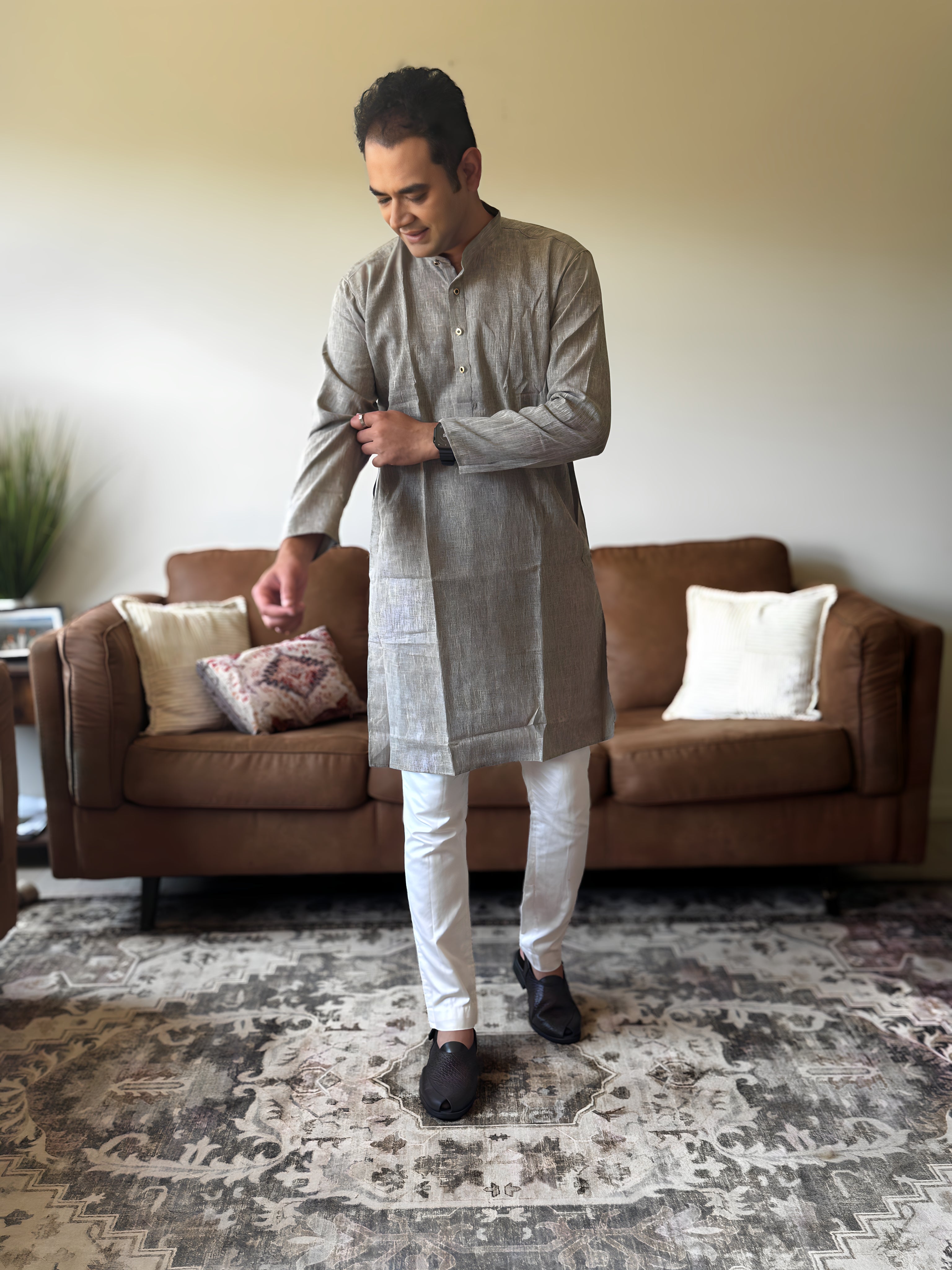 Grey Linen Men Kurta
