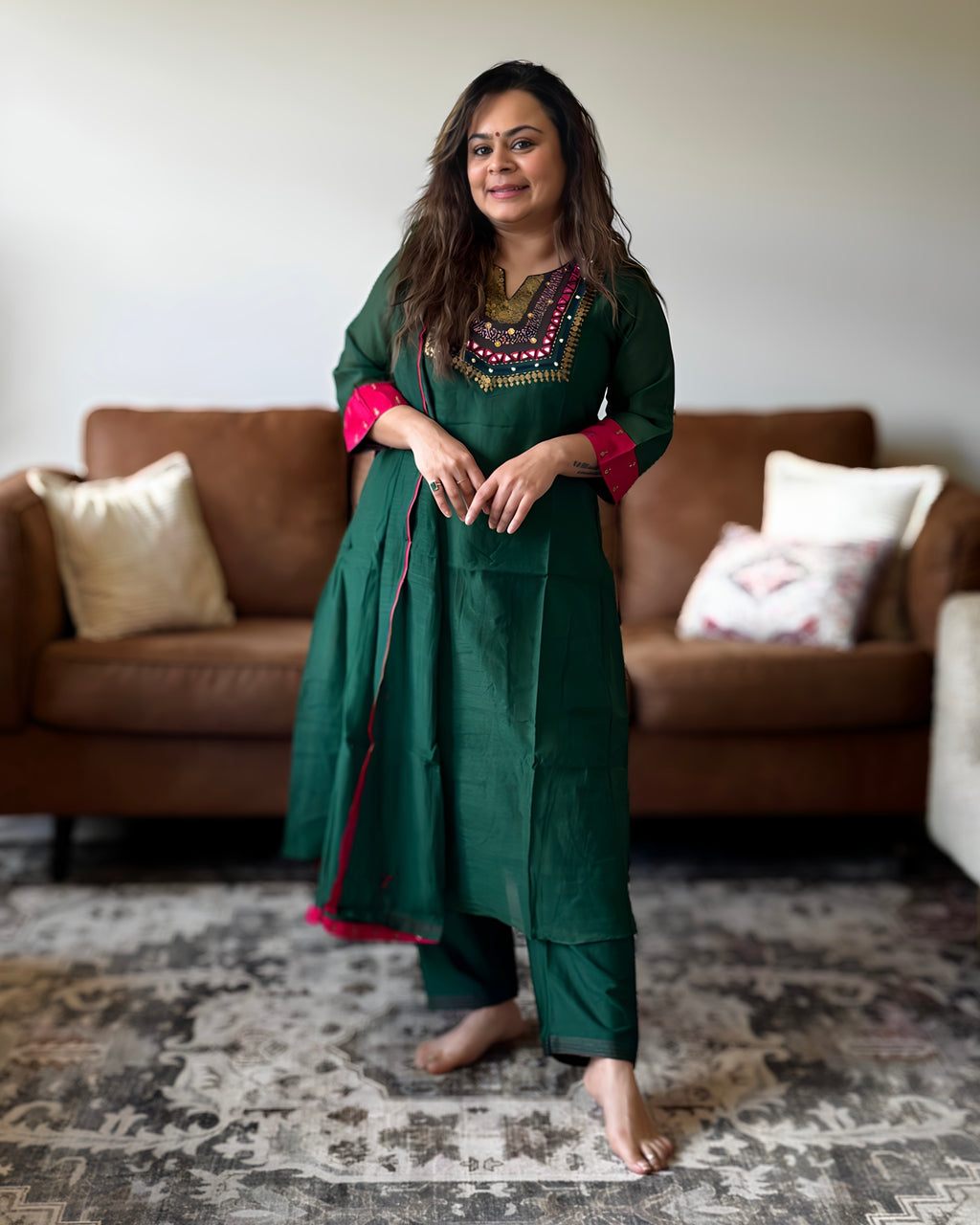 Green Mul Chanderi Bharatkaam