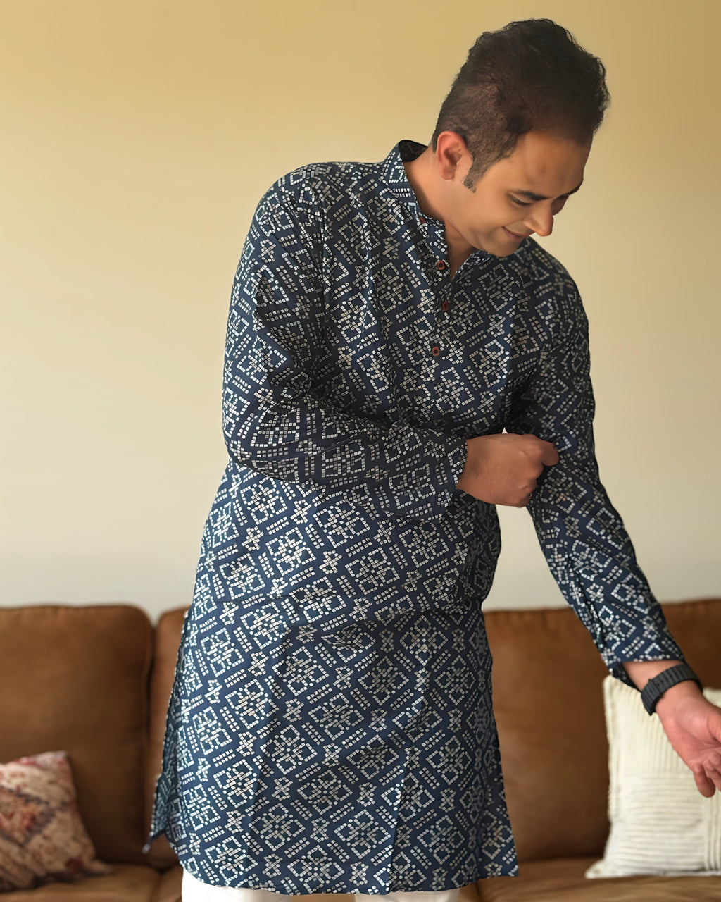 Blue Bandhani Men Kurta