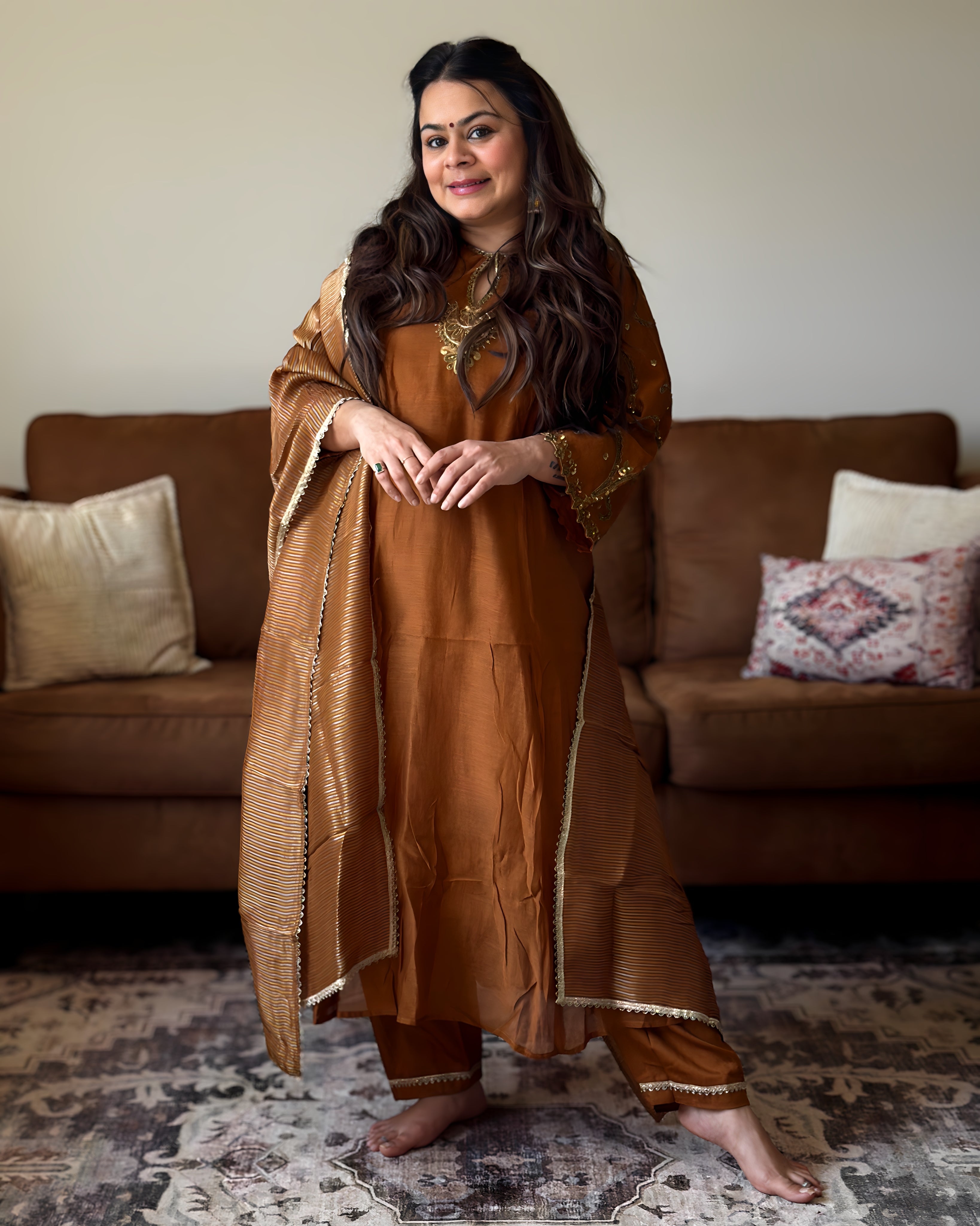 Brown Mul Chanderi Kurta