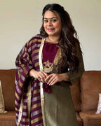 Mehendi Green Tassels Russian Silk Kurta Set for Women