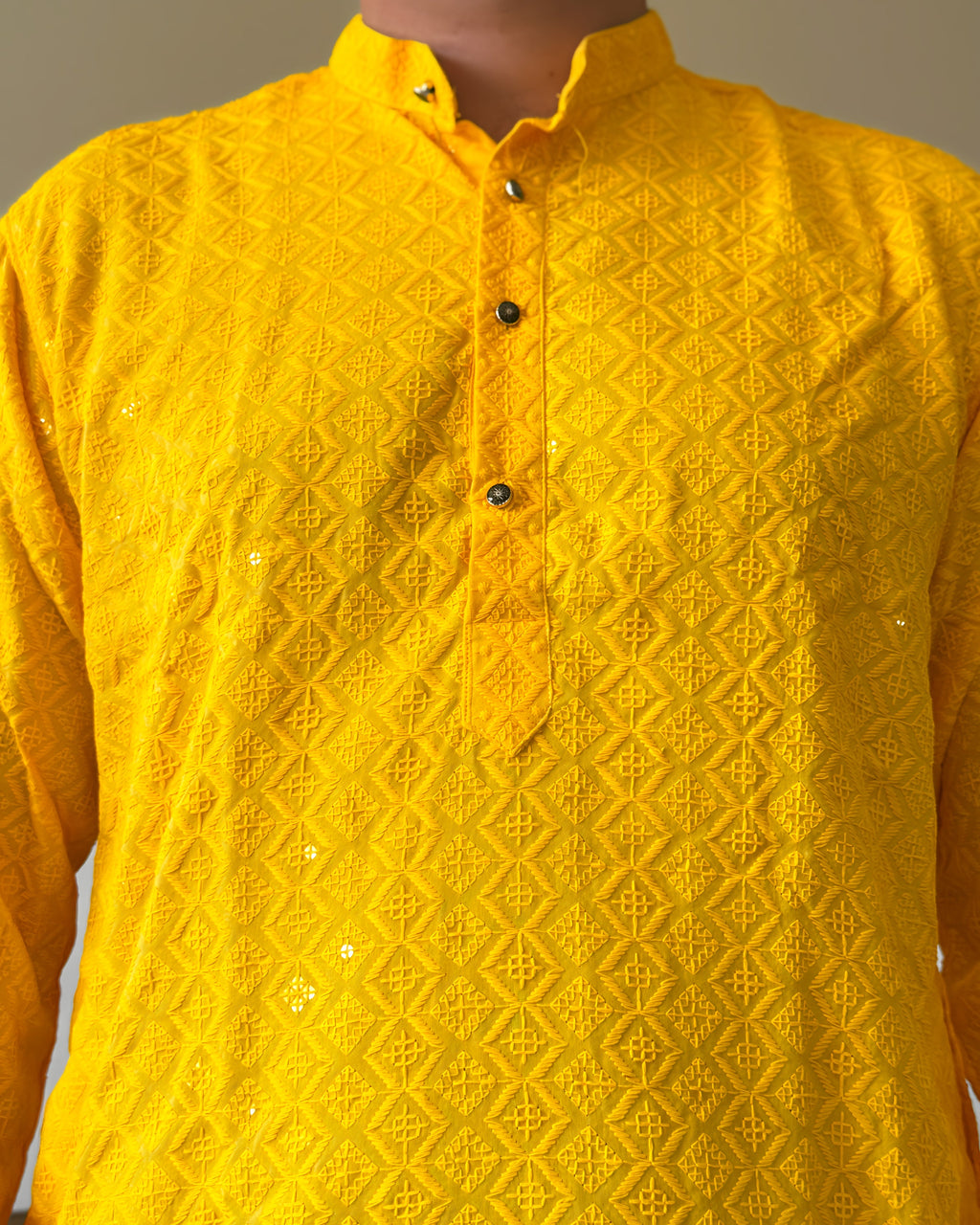 Yellow Lucknowi Men Kurta