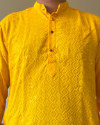 Yellow Lucknowi Men Kurta