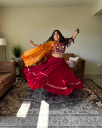 Red Multicolor Chaniya Choli with Authentic Orange Bandhani Dupatta – 18 Metre Gher