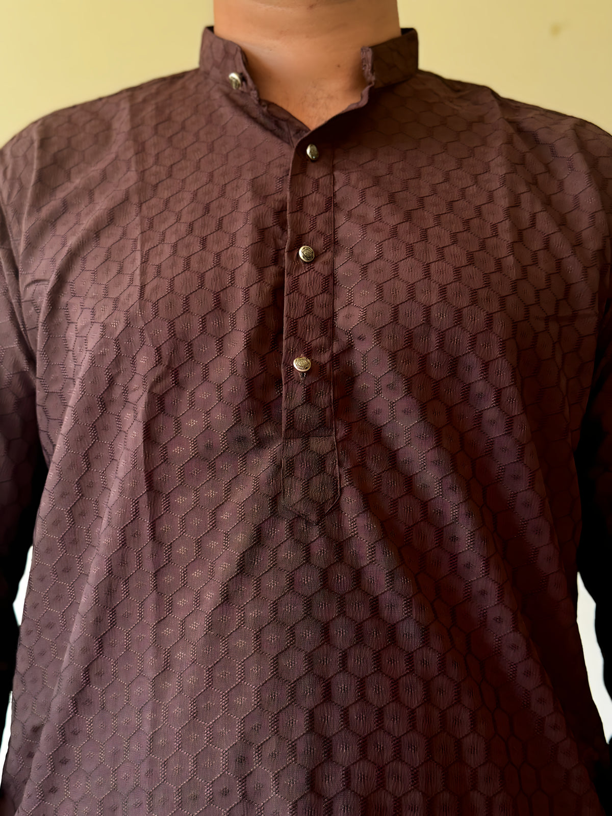 Chocolate Self Print Men Kurta