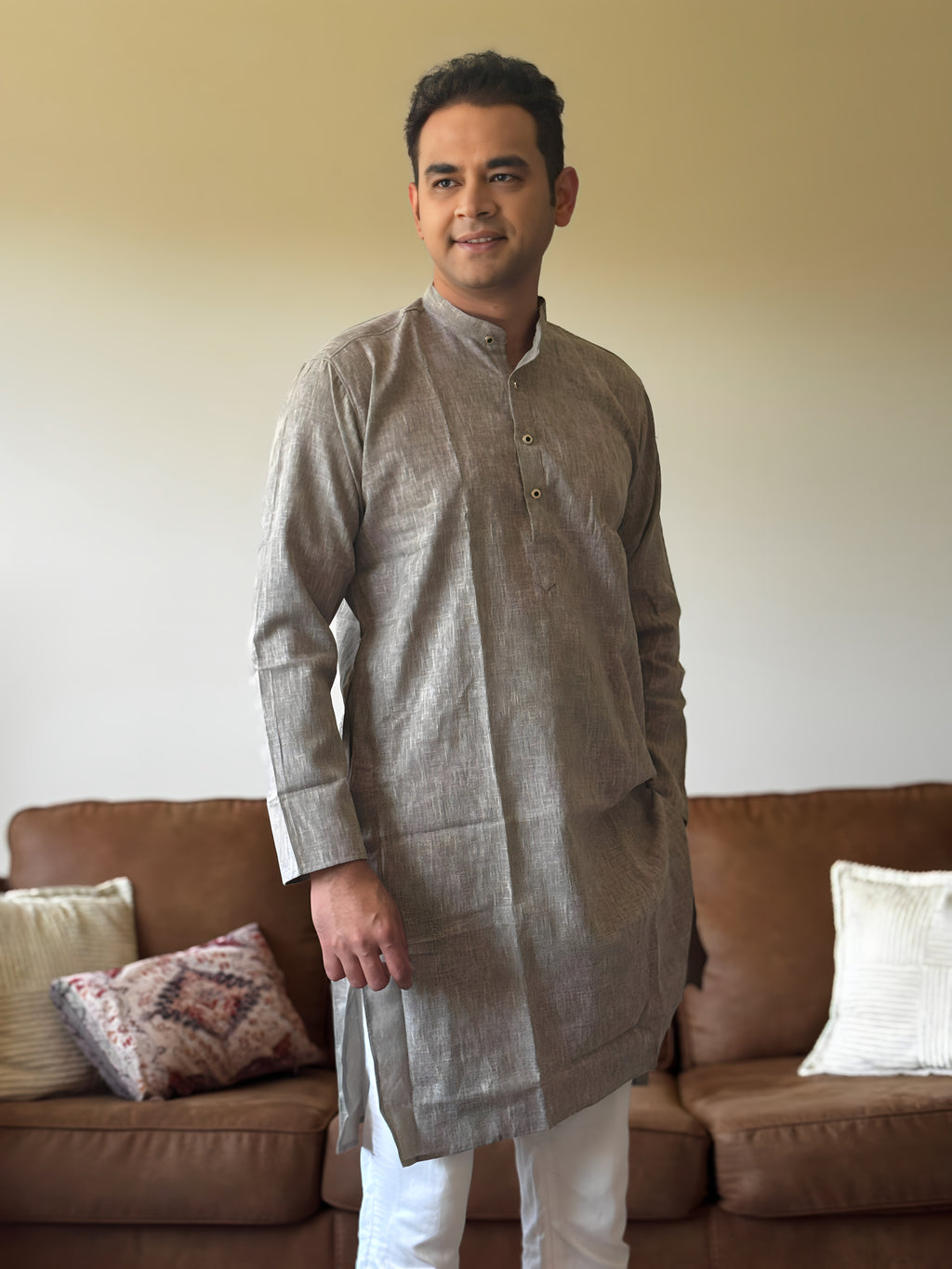 Grey Linen Men Kurta