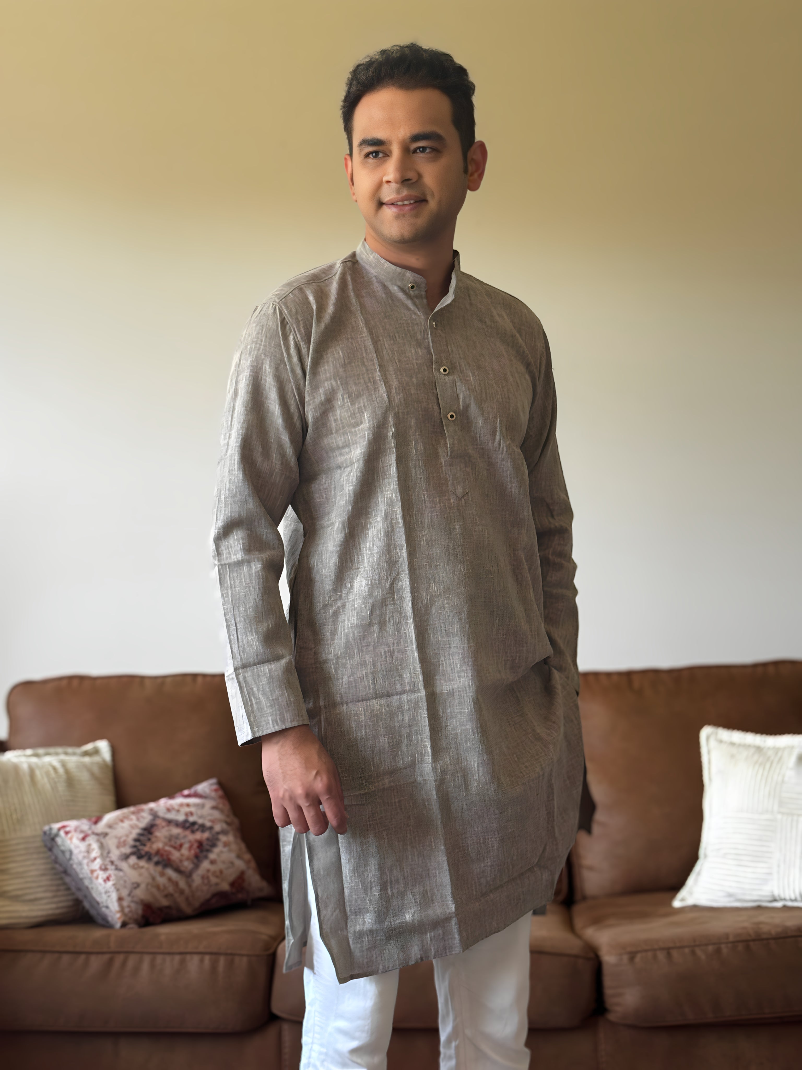 Grey Linen Men Kurta