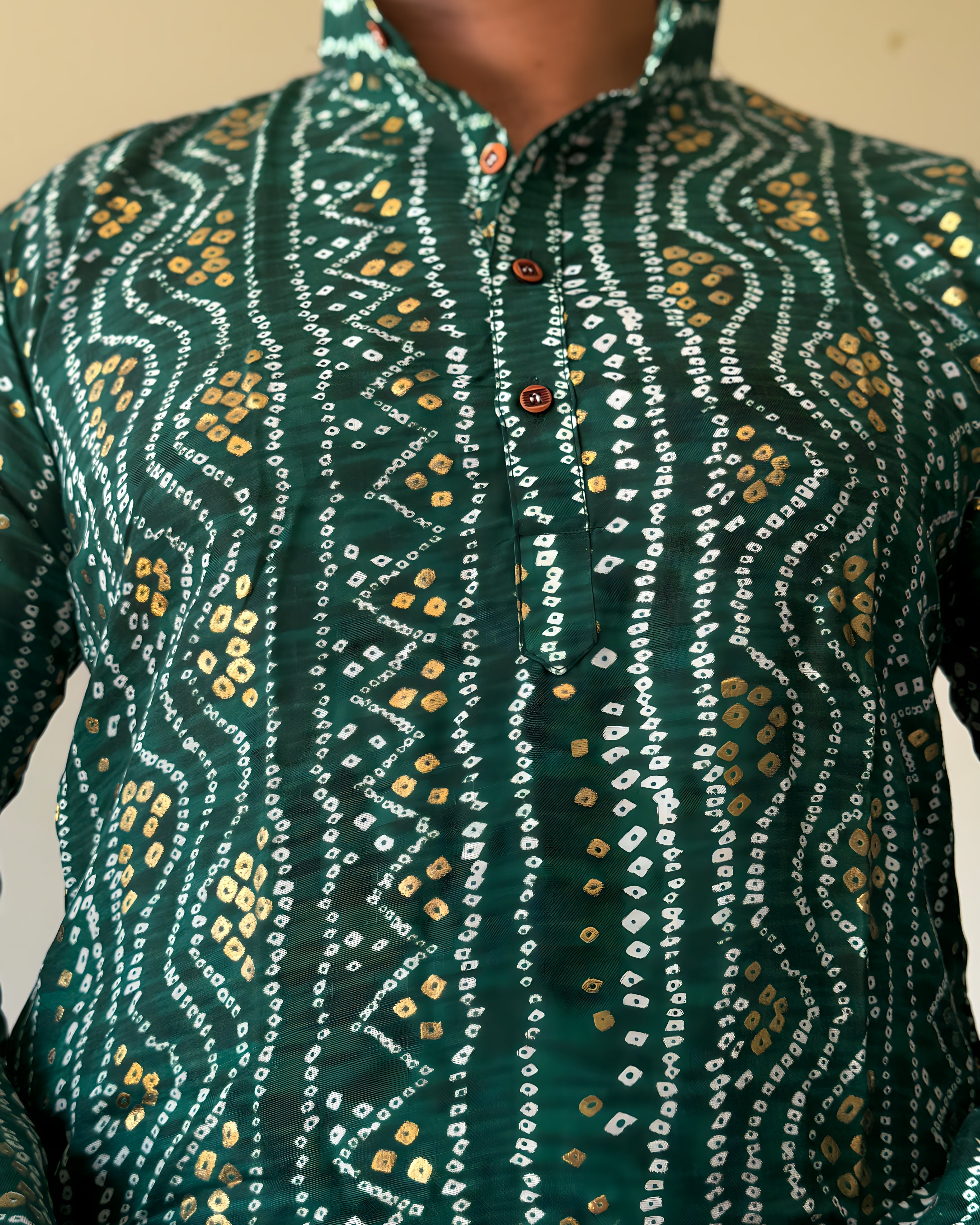 Green Bandhani Men Kurta