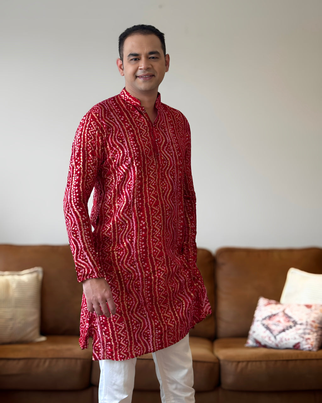 Red Bandhani Kurta