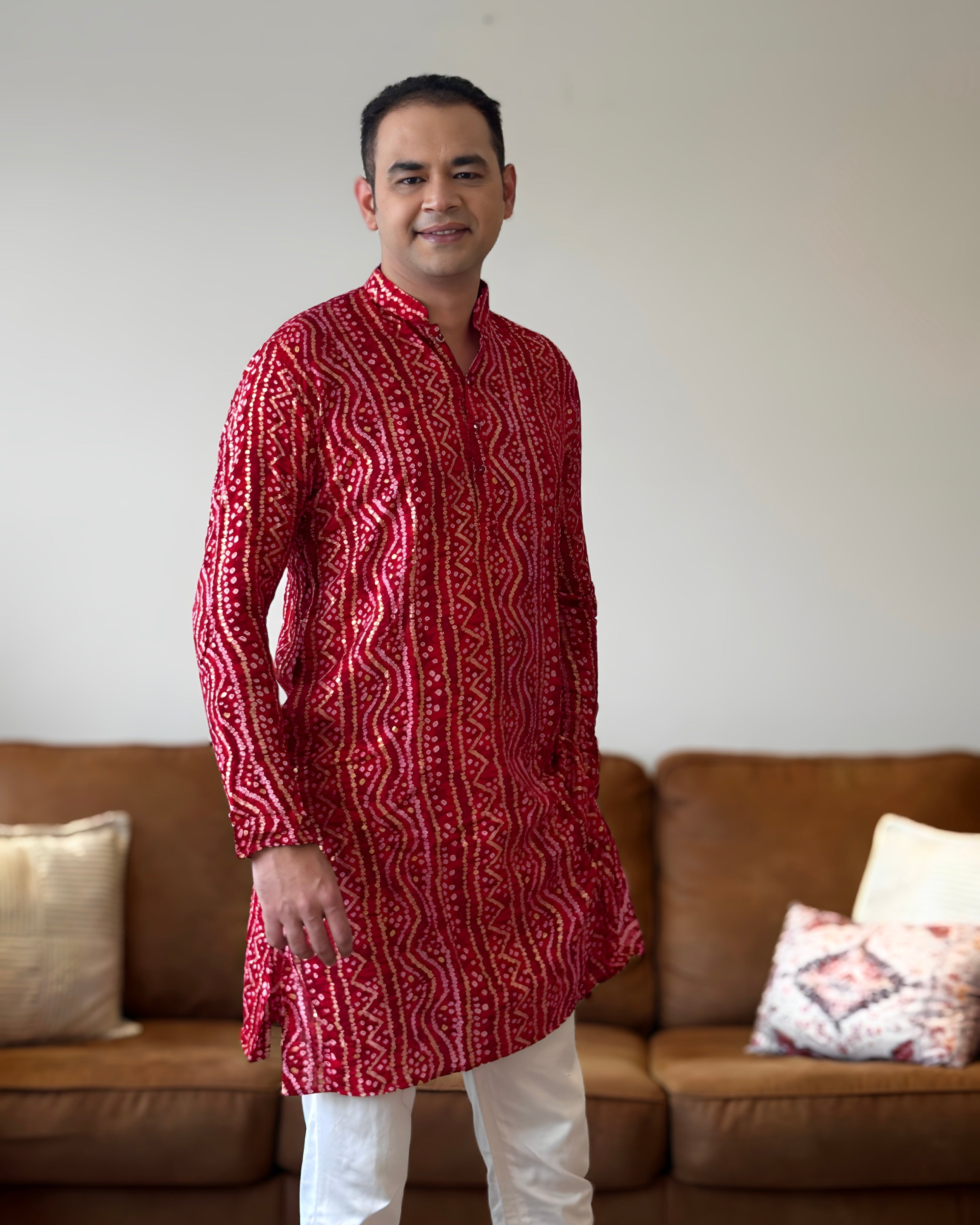 Red Bandhani Kurta