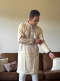 Beige Work Men Kurta