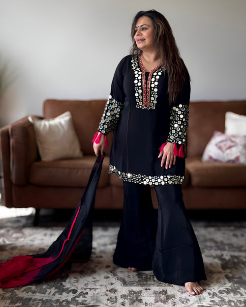 Black Mirror Chinon Kurta Set for Women