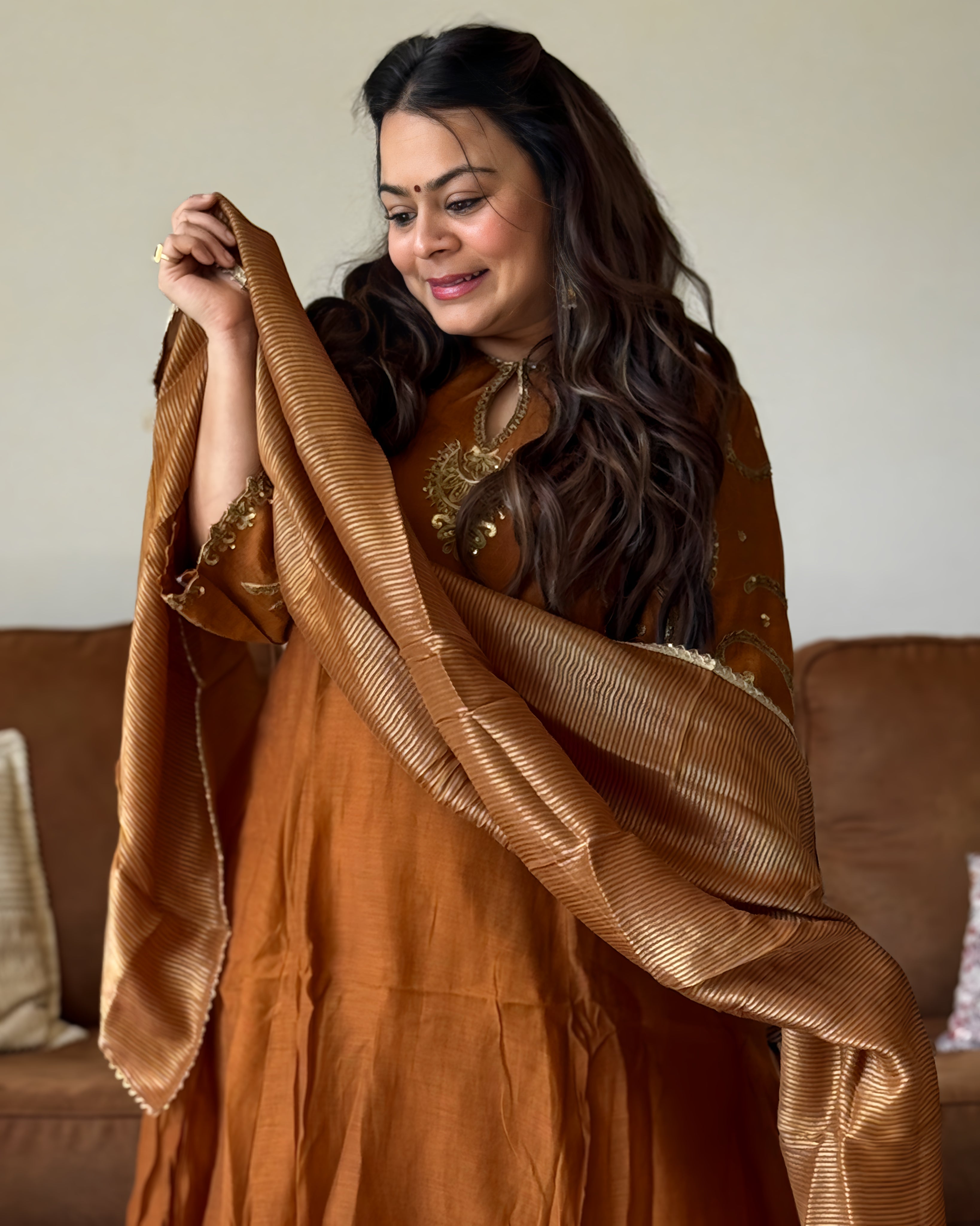 Brown Mul Chanderi Kurta