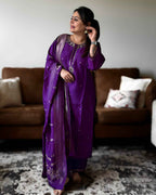 Purple Gota Patti Premium Russian Silk Suit Set – Festive Ethnic Wear with Round Neck