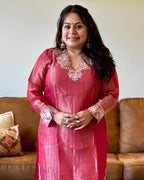 Dhwani wearing premium deep pink dola silk embroidered suit with matching dupatta – Go Desi Canada