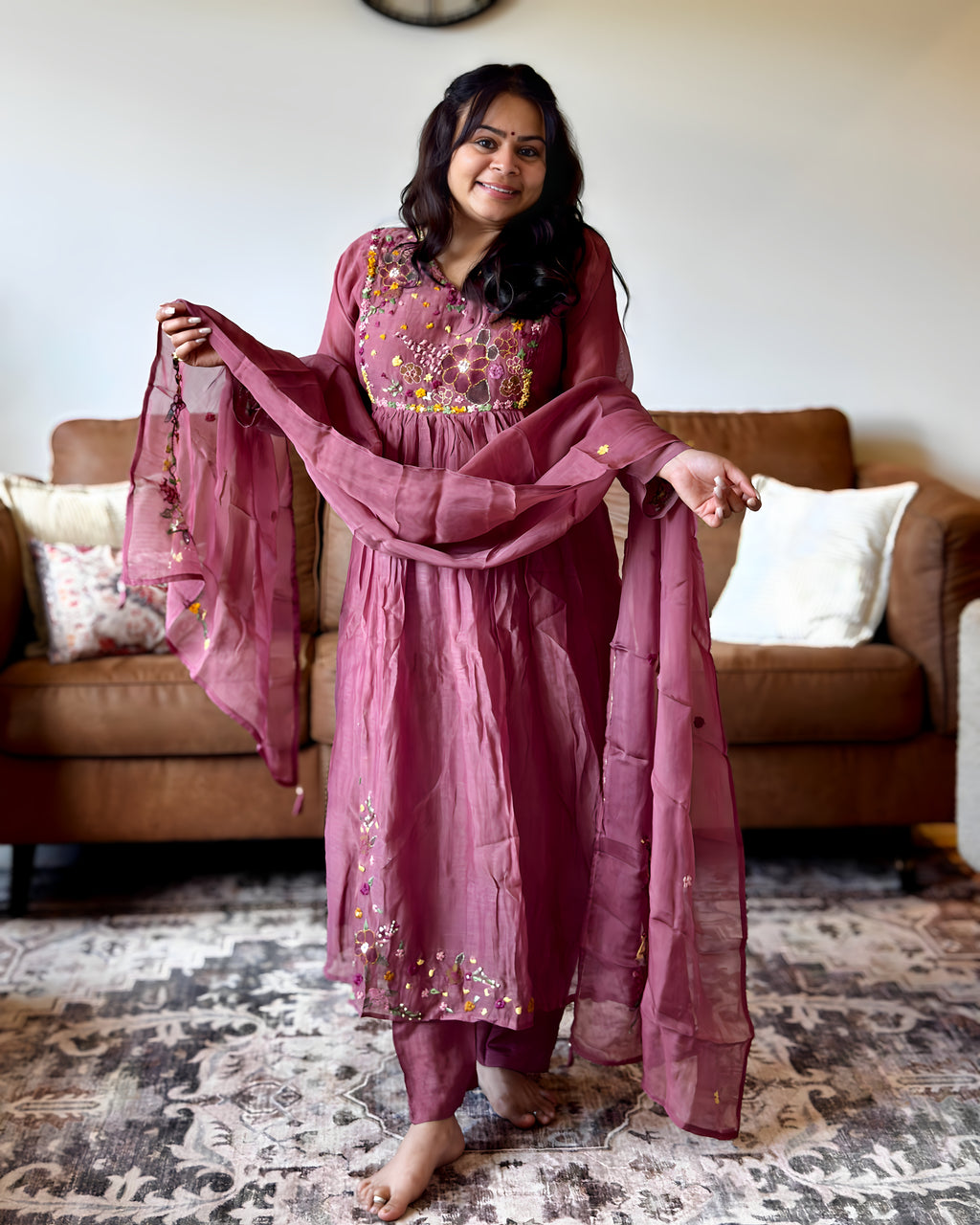 Dhwani wearing Floral Anarkali Dress