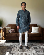 Blue Bandhani Men Kurta
