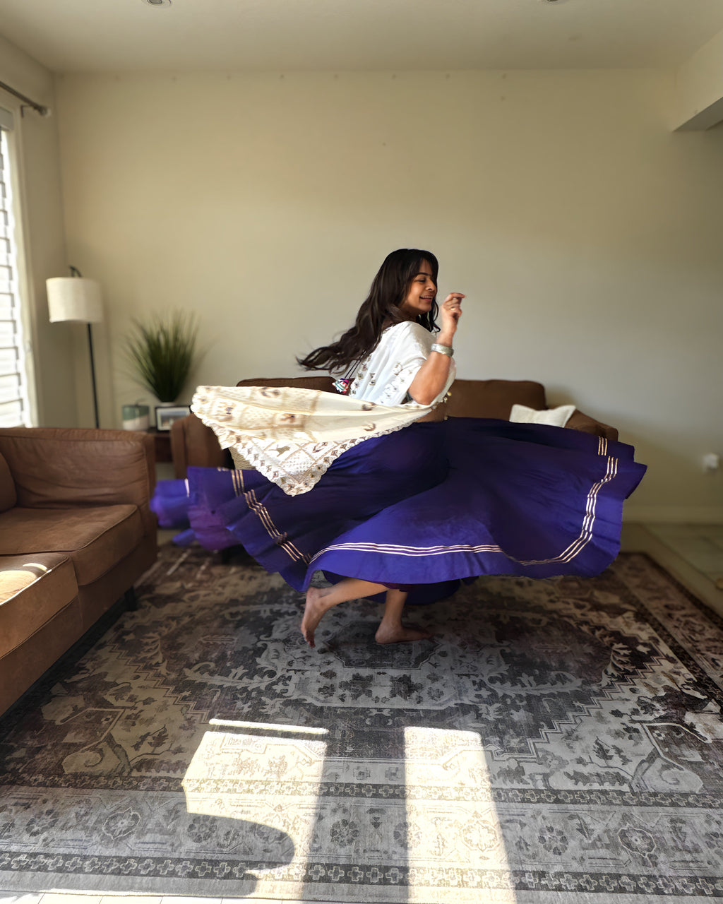 Purple & White Chaniya Choli with Multicolor Blouse – 18 Metre Gher
