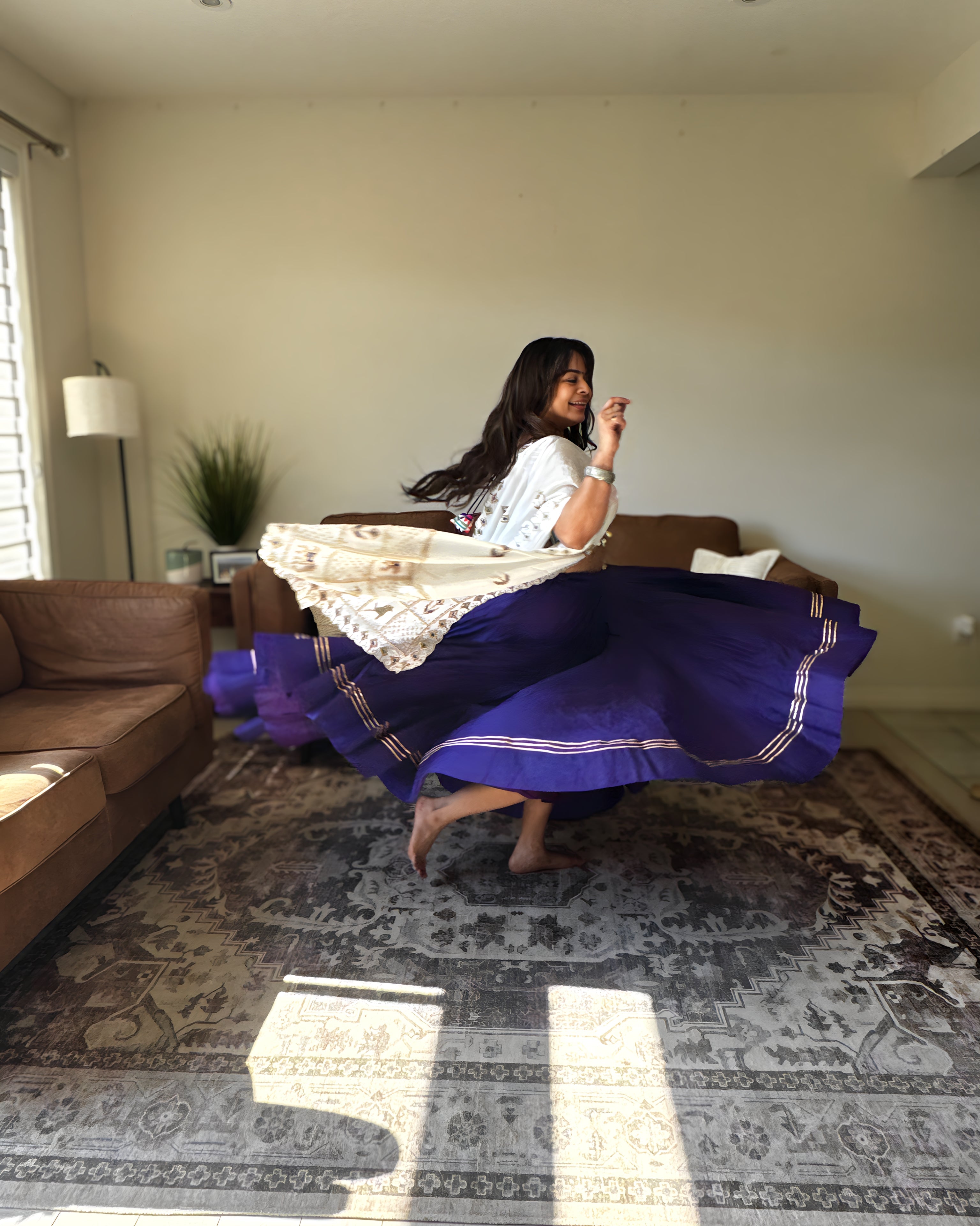 Purple & White Chaniya Choli with Multicolor Blouse – 18 Metre Gher