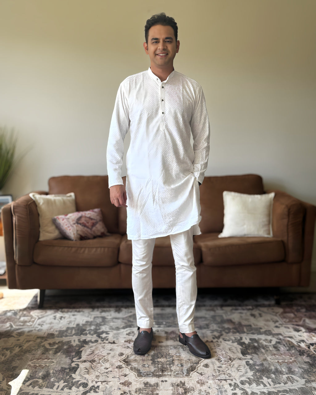 White Chikankari Men Kurta