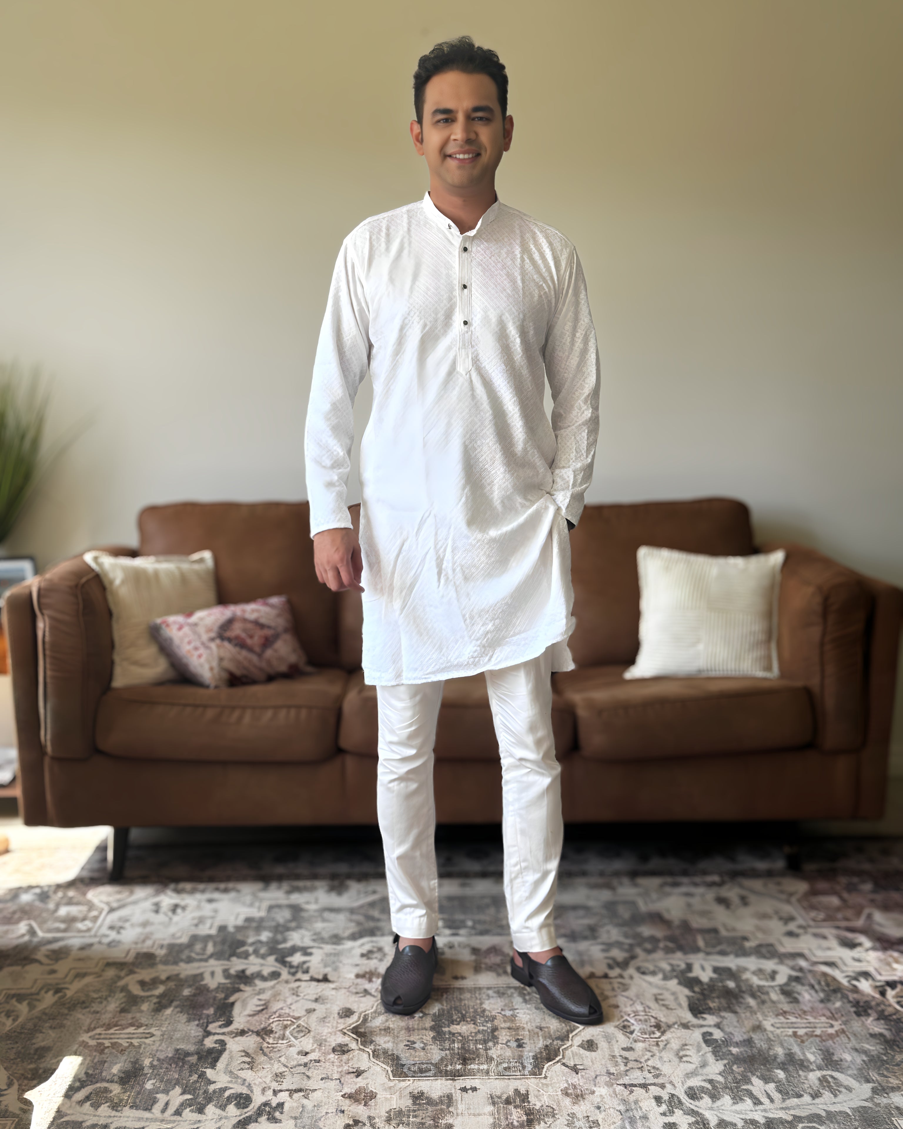 White Chikankari Men Kurta