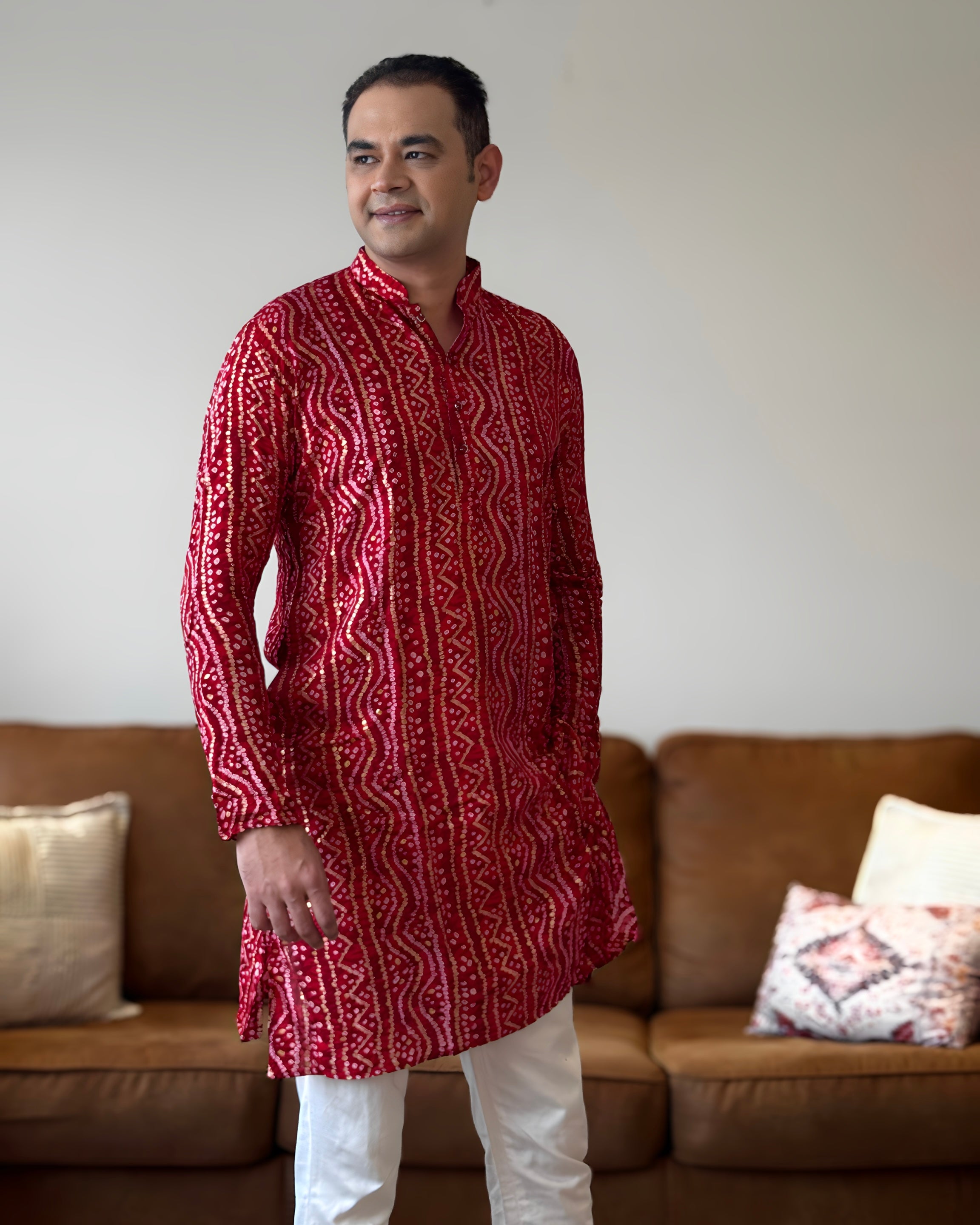 Red Bandhani Kurta