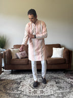 Pastel Pink Thread Work Men Kurta 