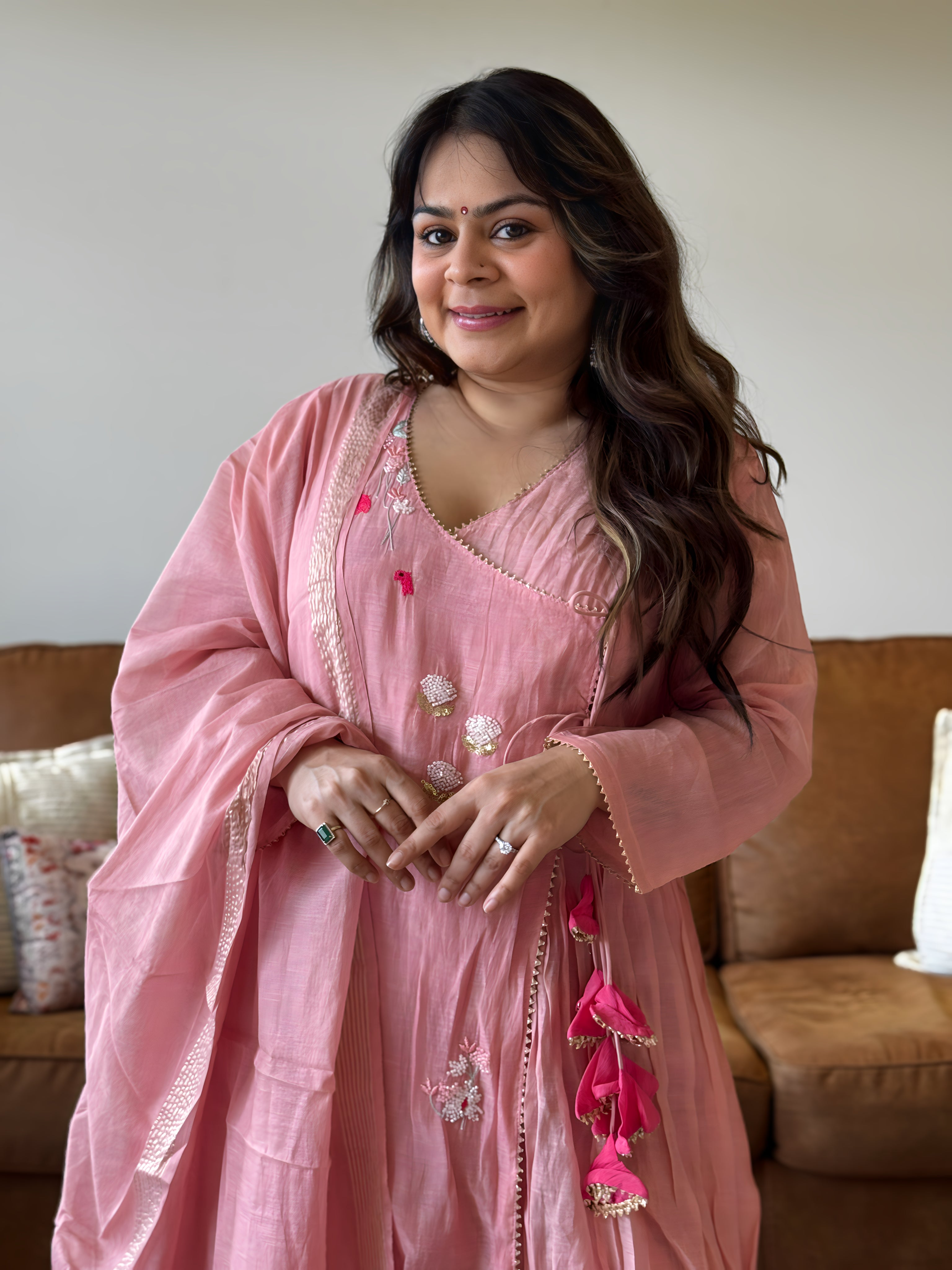 Baby Pink Mul Chanderi Kurta Set for Women