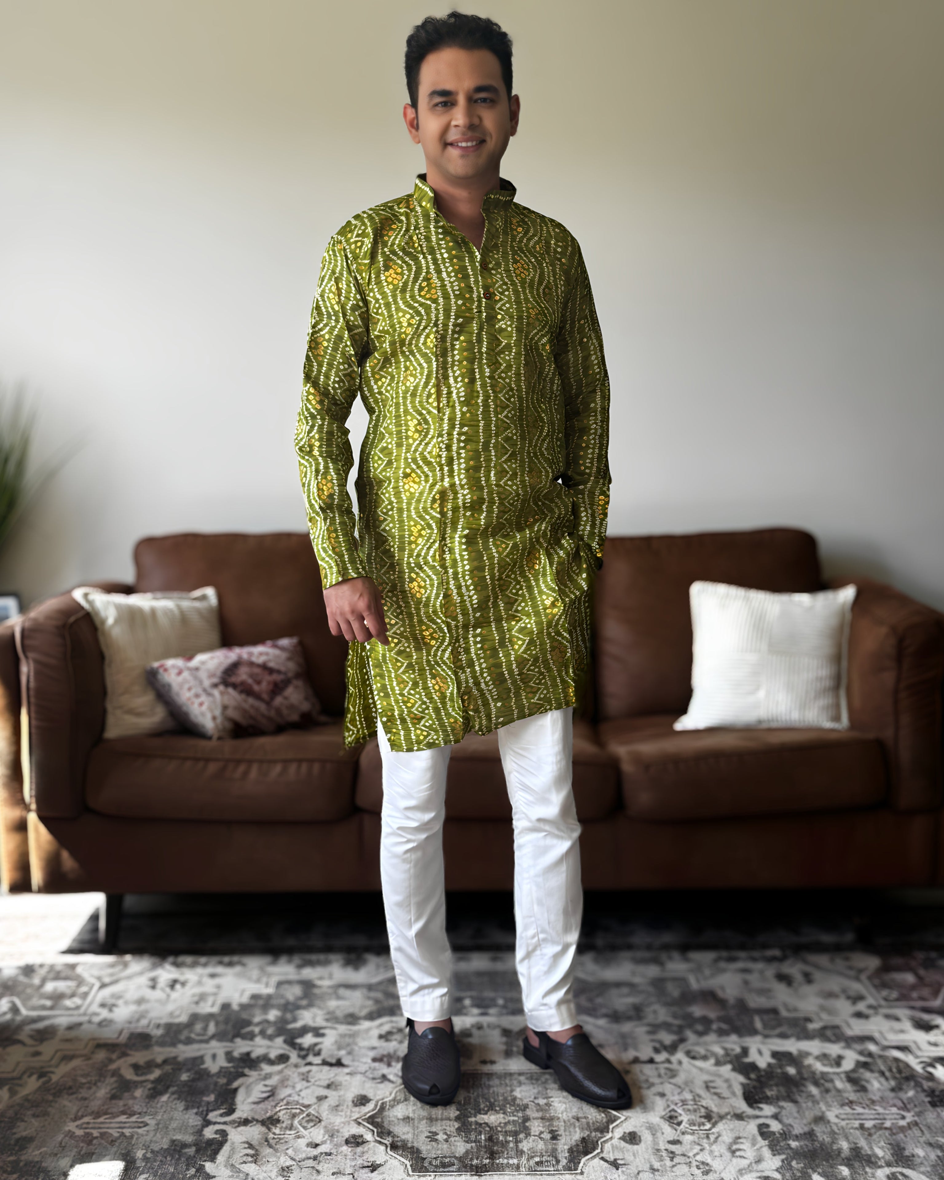 Light Green Bandhani Men Kurta