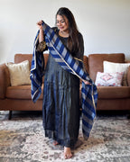 Blue Shimmer Glass Tissue Kurta Set for Women