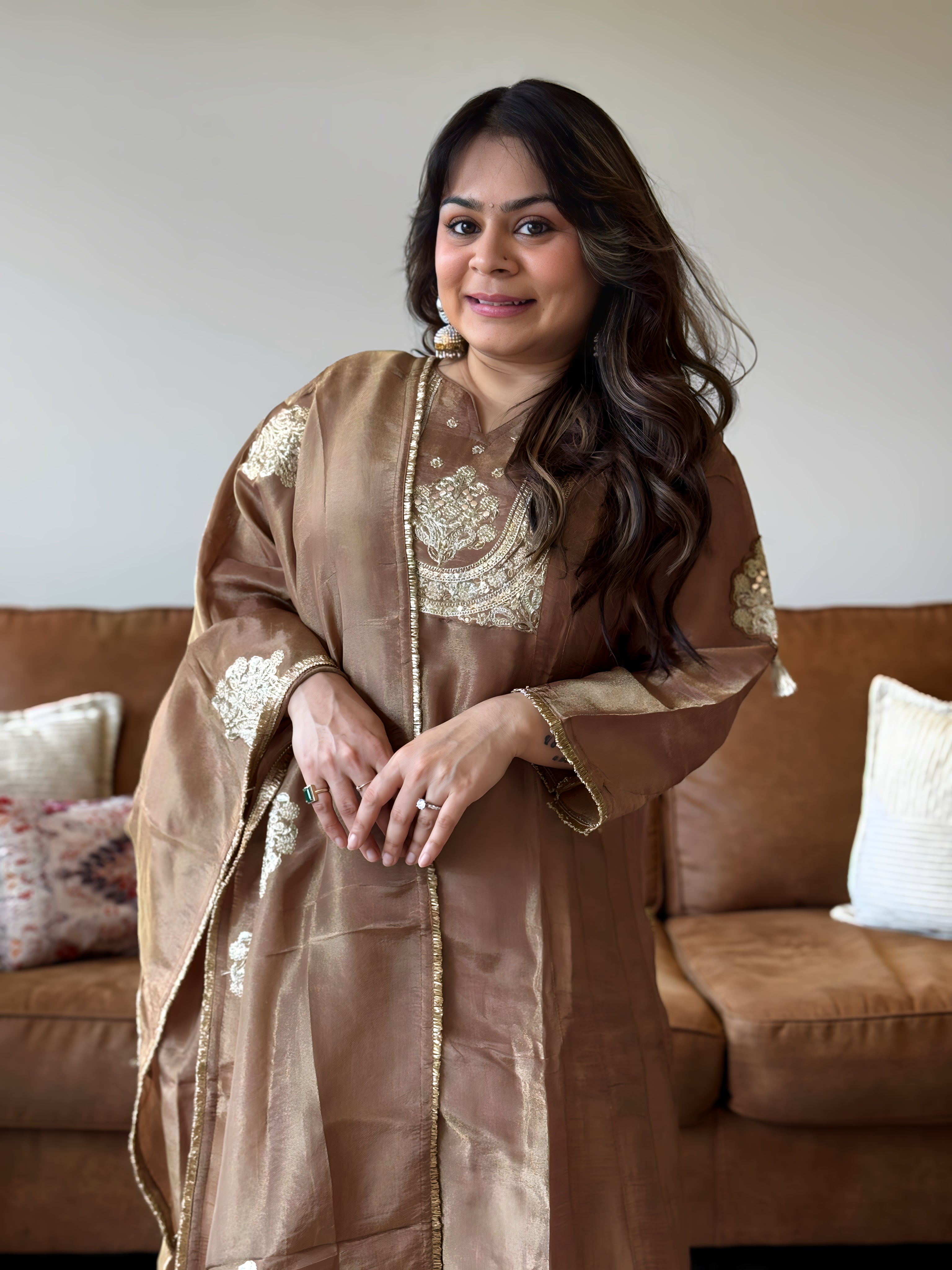 Copper Shimmer Glass Tissue Kurta Set for Women