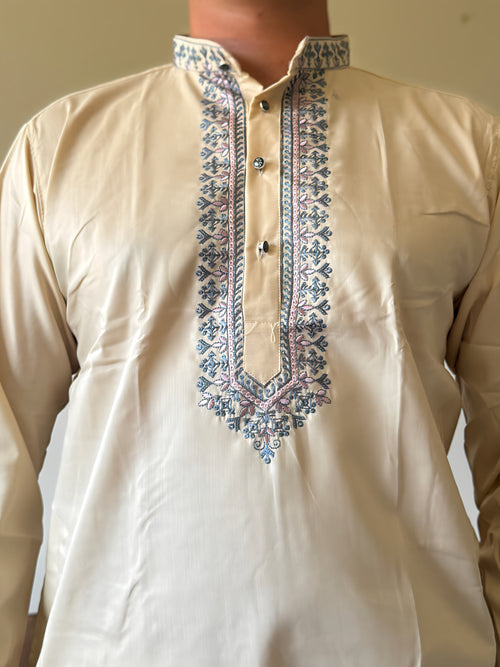 Beige Work Men Kurta