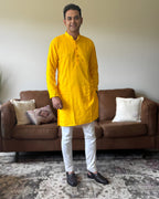 Yellow Lucknowi Men Kurta