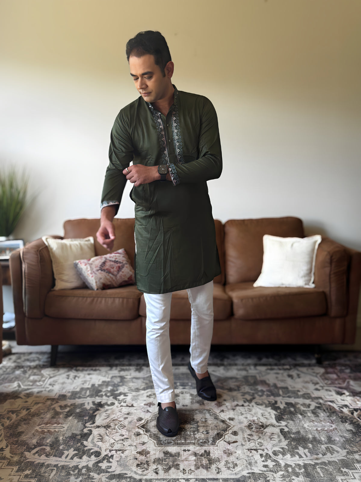Green Work Men Kurta
